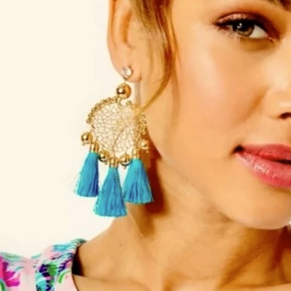 Lilly Pulitzer NWT Sea Dreamer Cumulus Blue Gold Tone Dangle Earrings (J025) - Picture 2 of 8